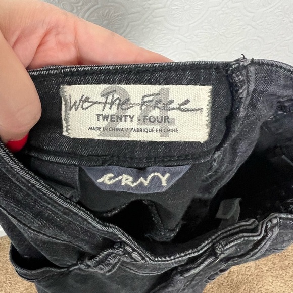 Free People CRVY Black Denim Jeans Wide Leg Cropped Tie Lace Up Waistband - Picture 7 of 10